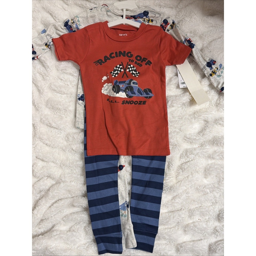 New BOYS CARTERS SZ 3T PAJAMAS RACE CAR Racing Off To Bed Snooze
